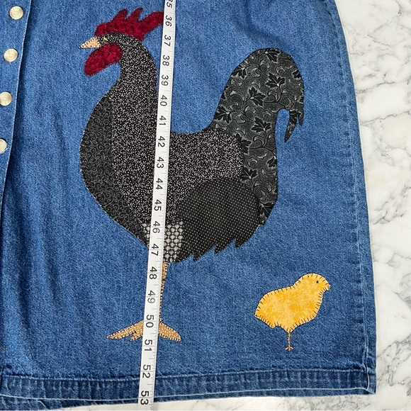 Vintage 90’s denim maxi jumper dress country chicken rooster patchwork appliqués - Picture 8 of 14